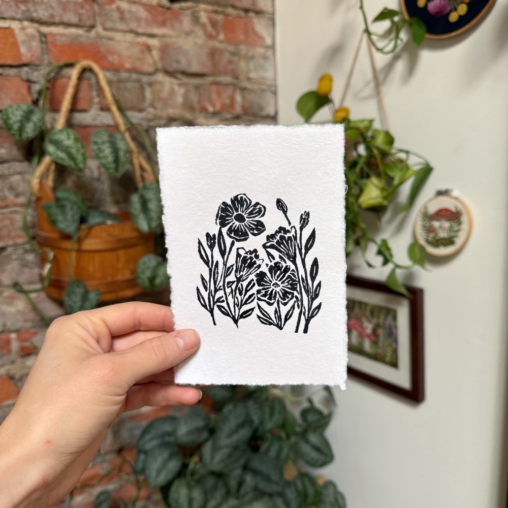 Hand-Carved Floral Stamp Print | 4x6